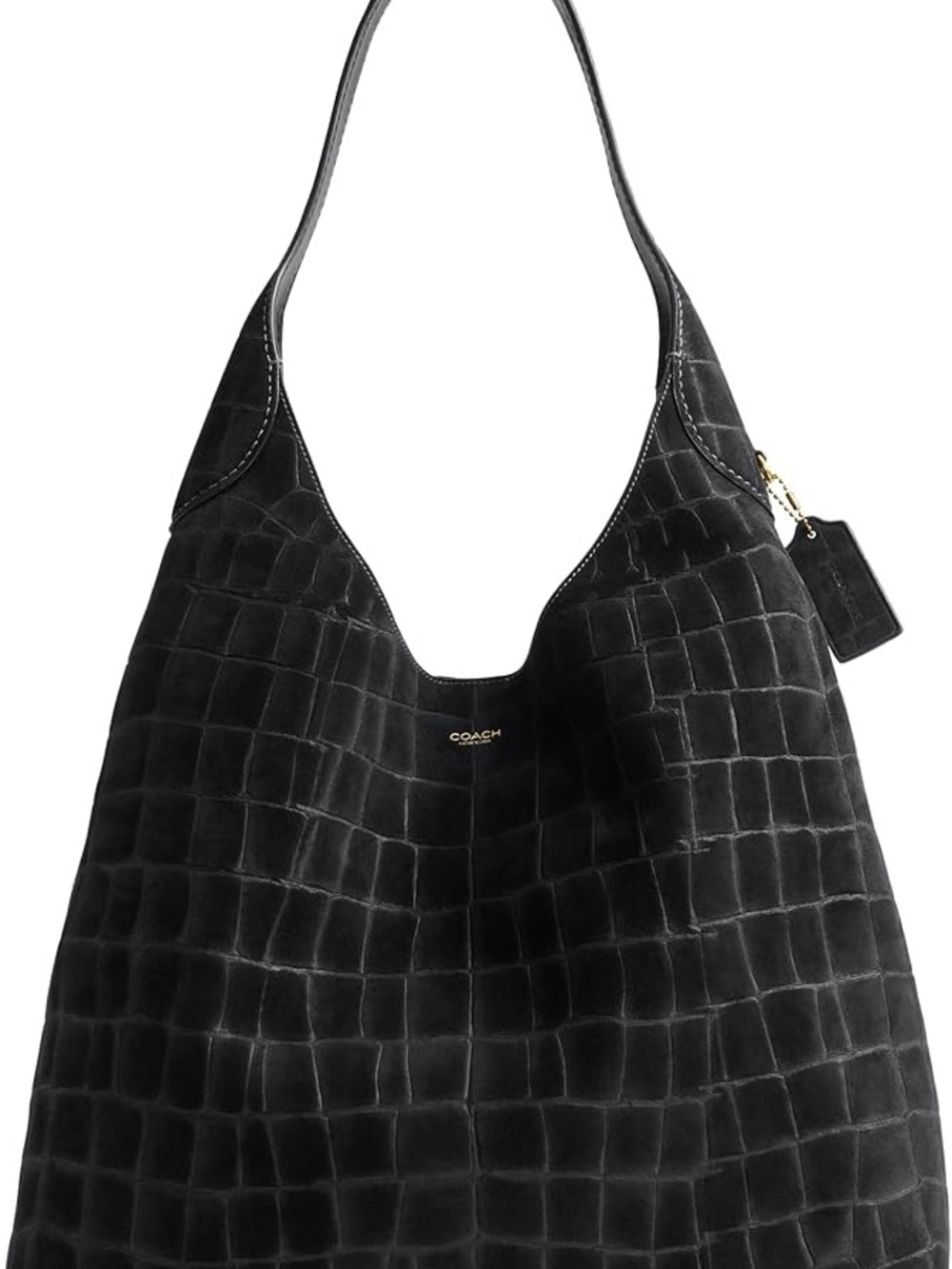 Coach Black Croc-Embossed Suede Hobo Bag 28